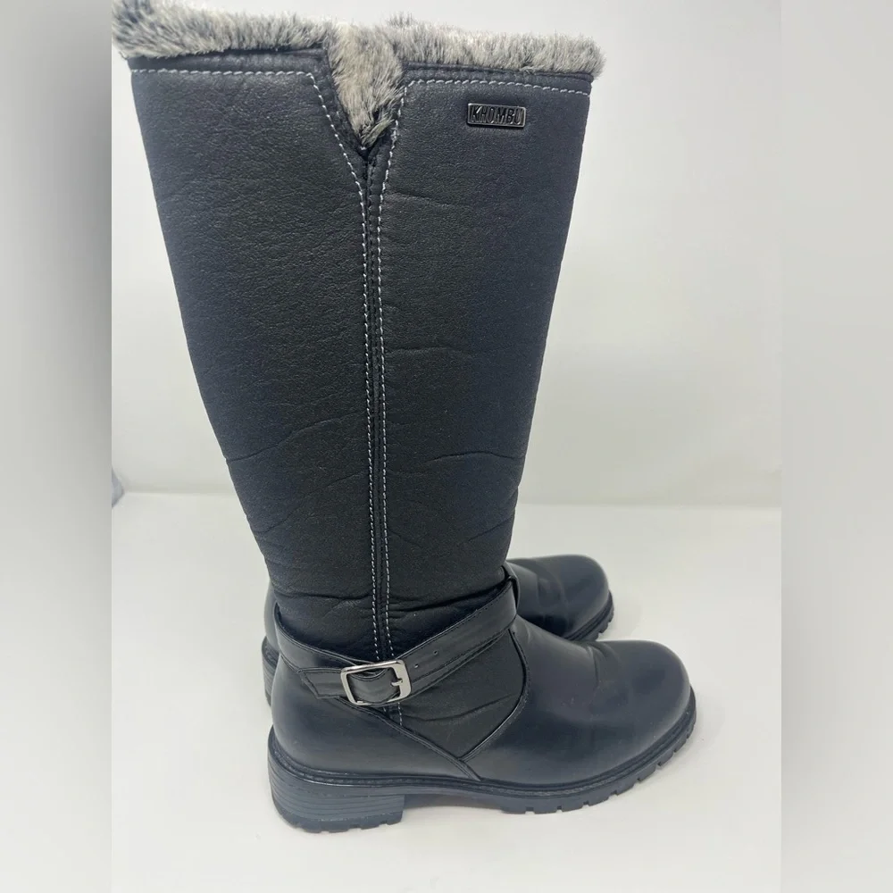 KHOMBU Tall Boots Side-Zip Winter Women's 7.5 M Black Faux Fur Trim BW1291BT